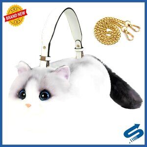 Realistic Cat Shaped Crossbody Backpack with Adjustable Strap and Metal Chain